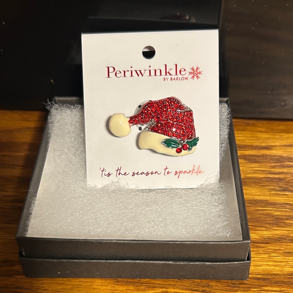 Periwinkle by Barlow Red and White Santa Hat Brooch